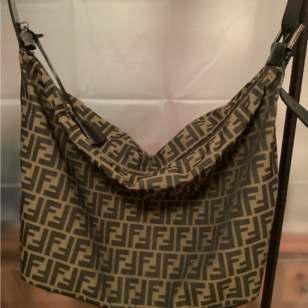 Fendi Tan and Black FF Logo Crossbody Bag